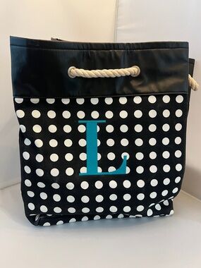 Monogram Polka Dot Tote Bag with Rope Handles - Black & White
